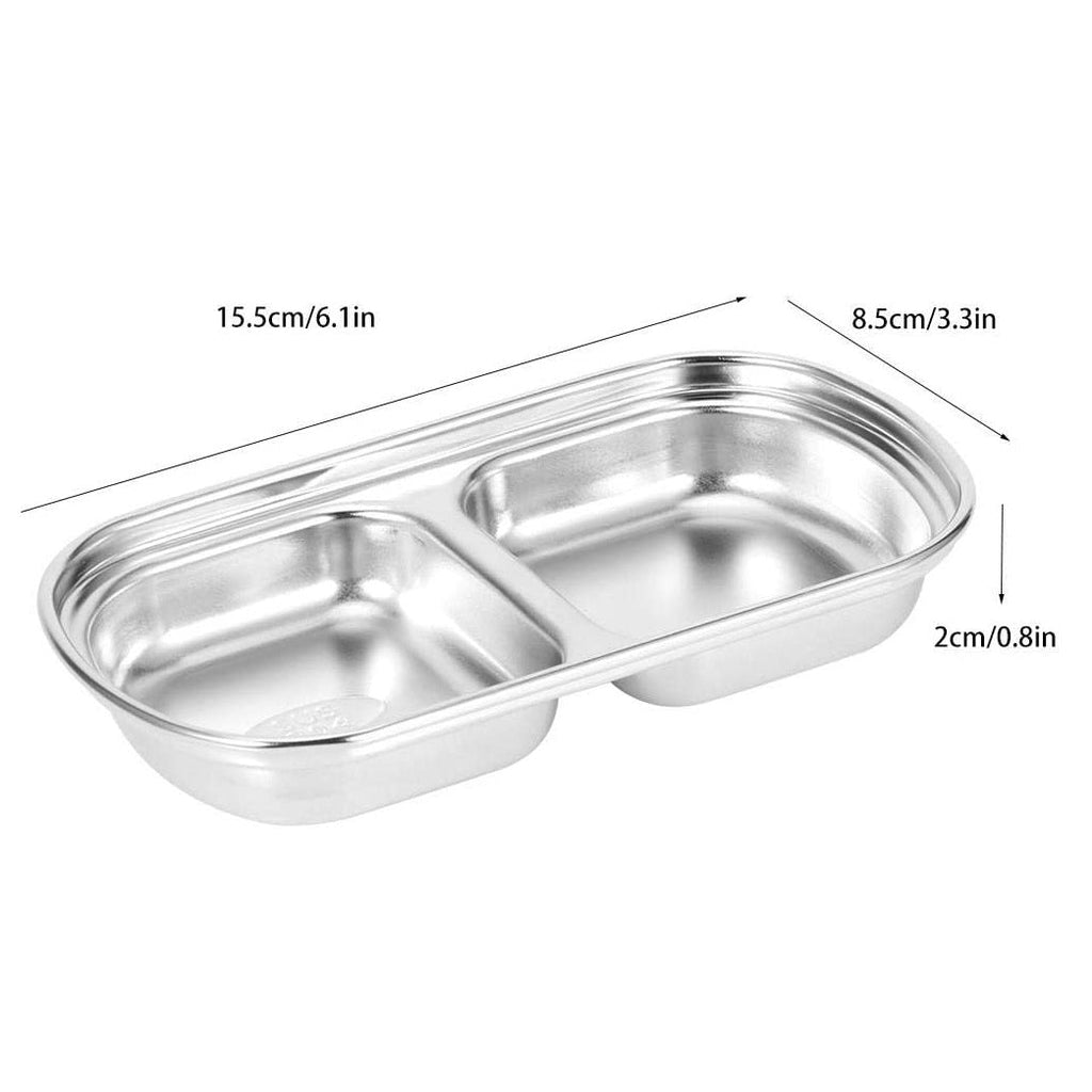 Techmanistan 2 Compartments Stainless Steel Sauce Dish Seasoning Dish Snack Plate, Korean Saucer Dish, Dip Dish,  Sub-Grid Flavored Sauce Vinegar Bowl, 2 Compartments Plate