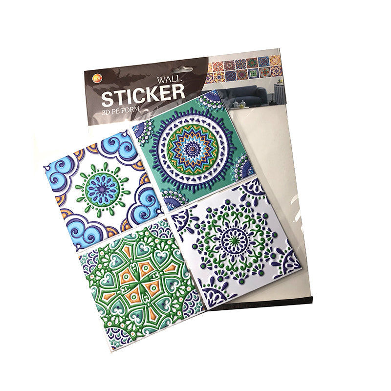 Pack of 4 - 3D Embossed Assorted Truck Art Themed Tiles Sticker (Each Sticker Size: 6x6 Inches)