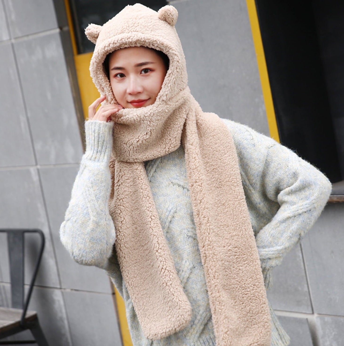 Winter Faux Fur Plush BearHood Scarf Hat & Gloves Set – Warm Winter Accessories Pakistan