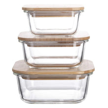 Set of 3 Glass Oven-Safe Containers with Bamboo Wooden Lids