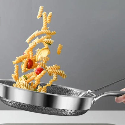 Double Sided Laser Coated Honeycomb Frying Pan with Glass Lid