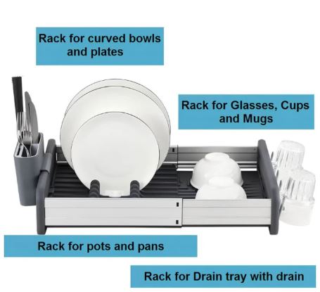 Expandable Dish Rack with Drainage Spout – Rust-Free Aluminium Kitchen Organizer