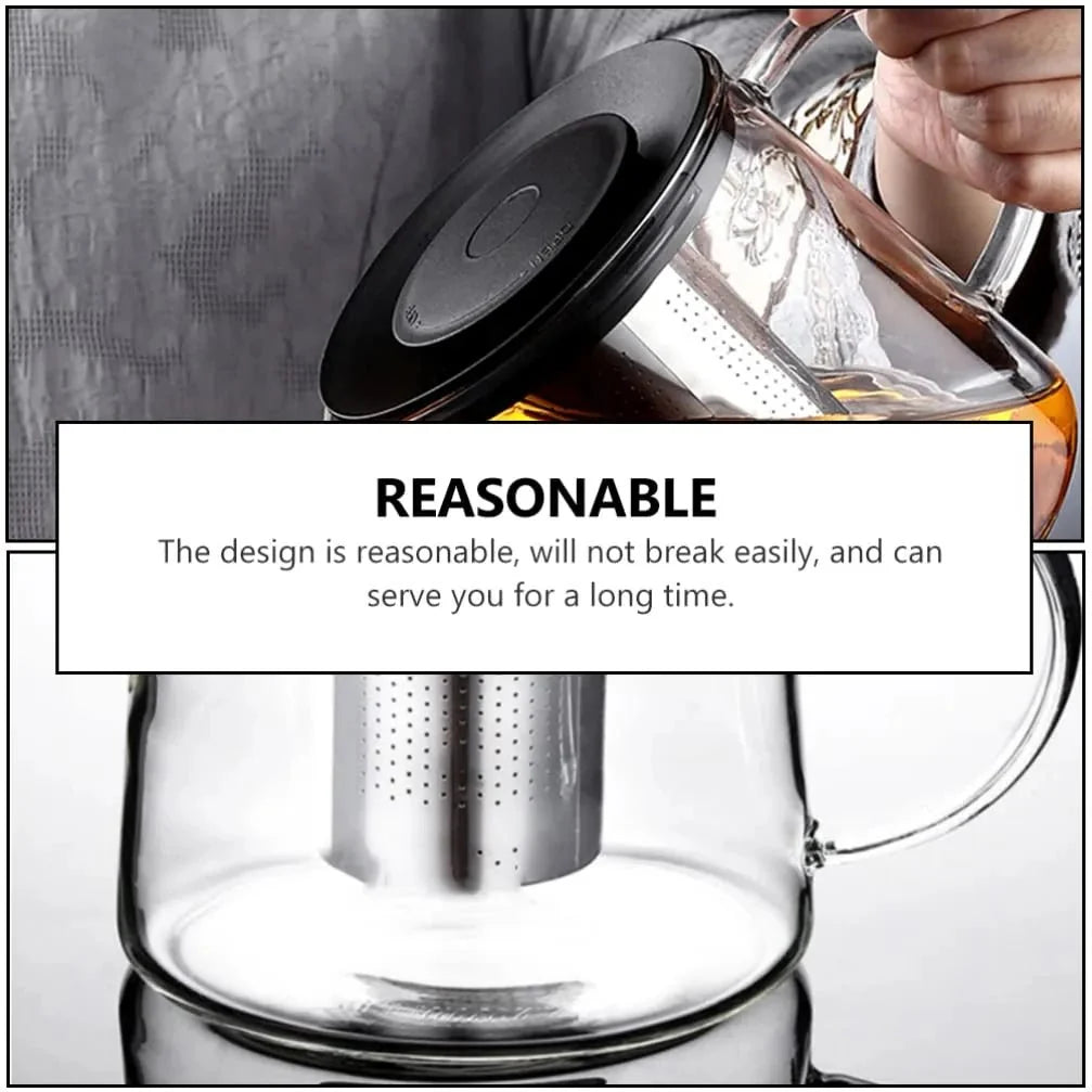 Glass Teapot with Infuser & Silicon Lid, Glass Kettle