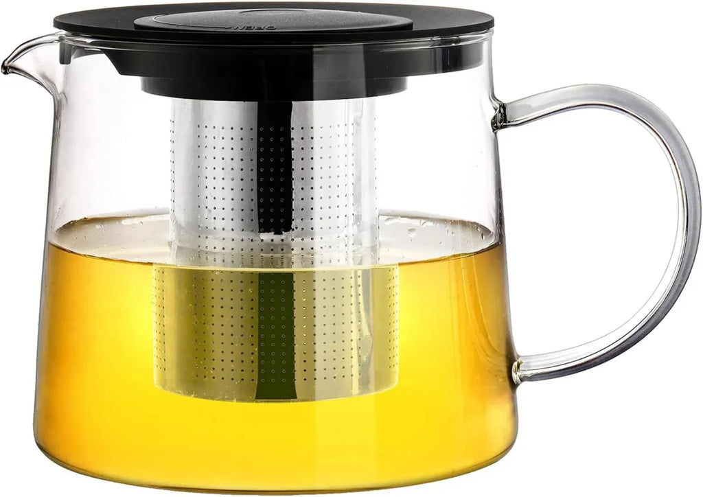 Glass Teapot with Infuser & Silicon Lid, Glass Kettle