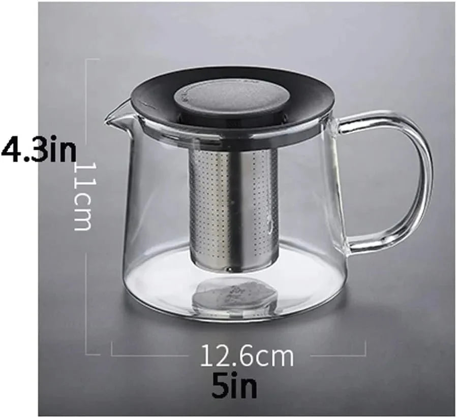 Glass Teapot with Infuser & Silicon Lid, Glass Kettle