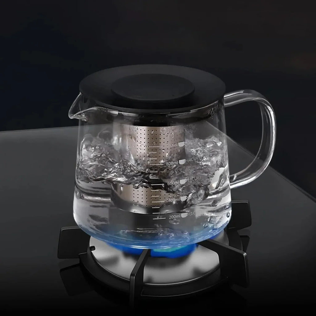 Glass Teapot with Infuser & Silicon Lid, Glass Kettle