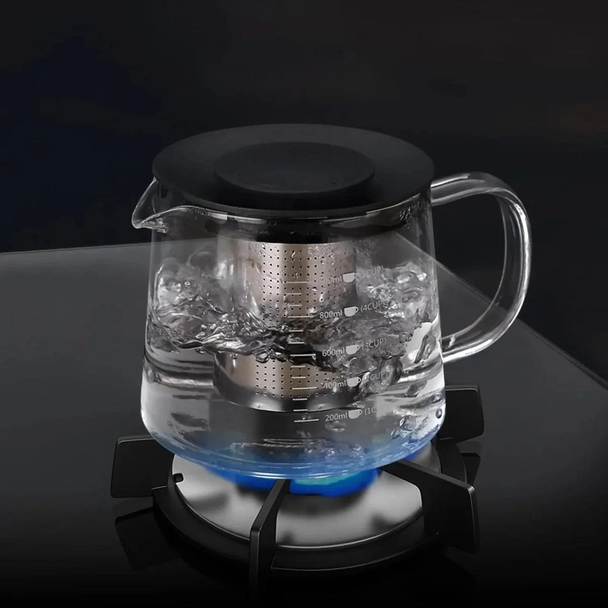 Glass Teapot with Infuser & Silicon Lid, Glass Kettle