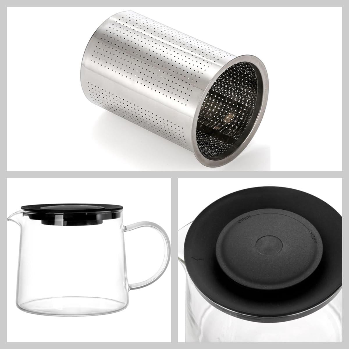 Glass Teapot with Infuser & Silicon Lid, Glass Kettle
