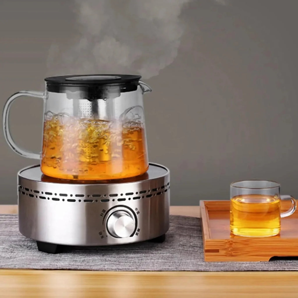 Glass Teapot with Infuser & Silicon Lid, Glass Kettle