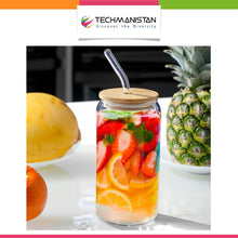 Glass Tumbler with Bamboo Lids and Glass Straw