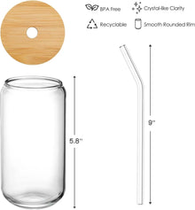 Glass Tumbler with Bamboo Lids and Glass Straw