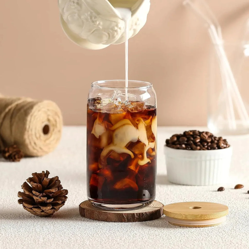 Glass Tumbler with Bamboo Lids and Glass Straw