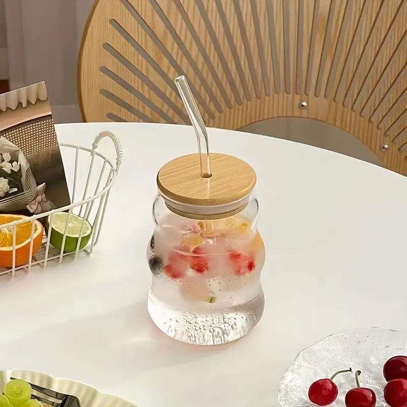 Glass Tumbler with Bamboo Lids and Glass Straw