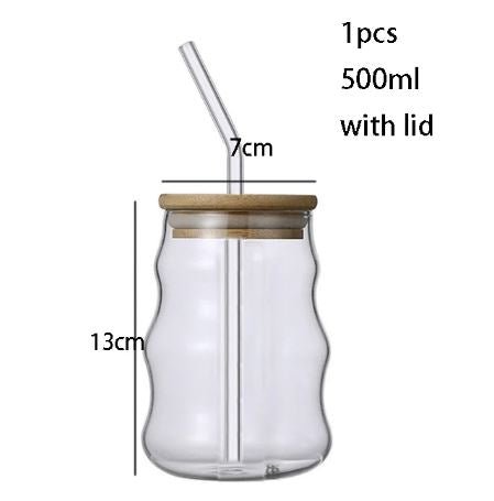 Glass Tumbler with Bamboo Lids and Glass Straw