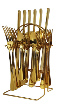 24pcs Golden Elegance Stainless Steel Cutlery Set with Stand