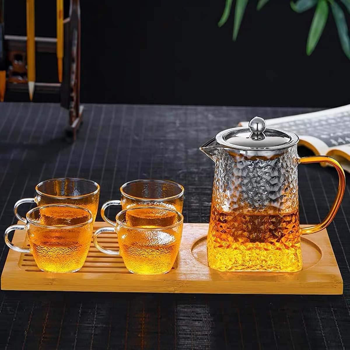 Hammered Glass Teapot with Stainless Steel Infuser
