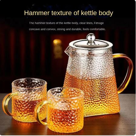 Hammered Glass Teapot with Stainless Steel Infuser