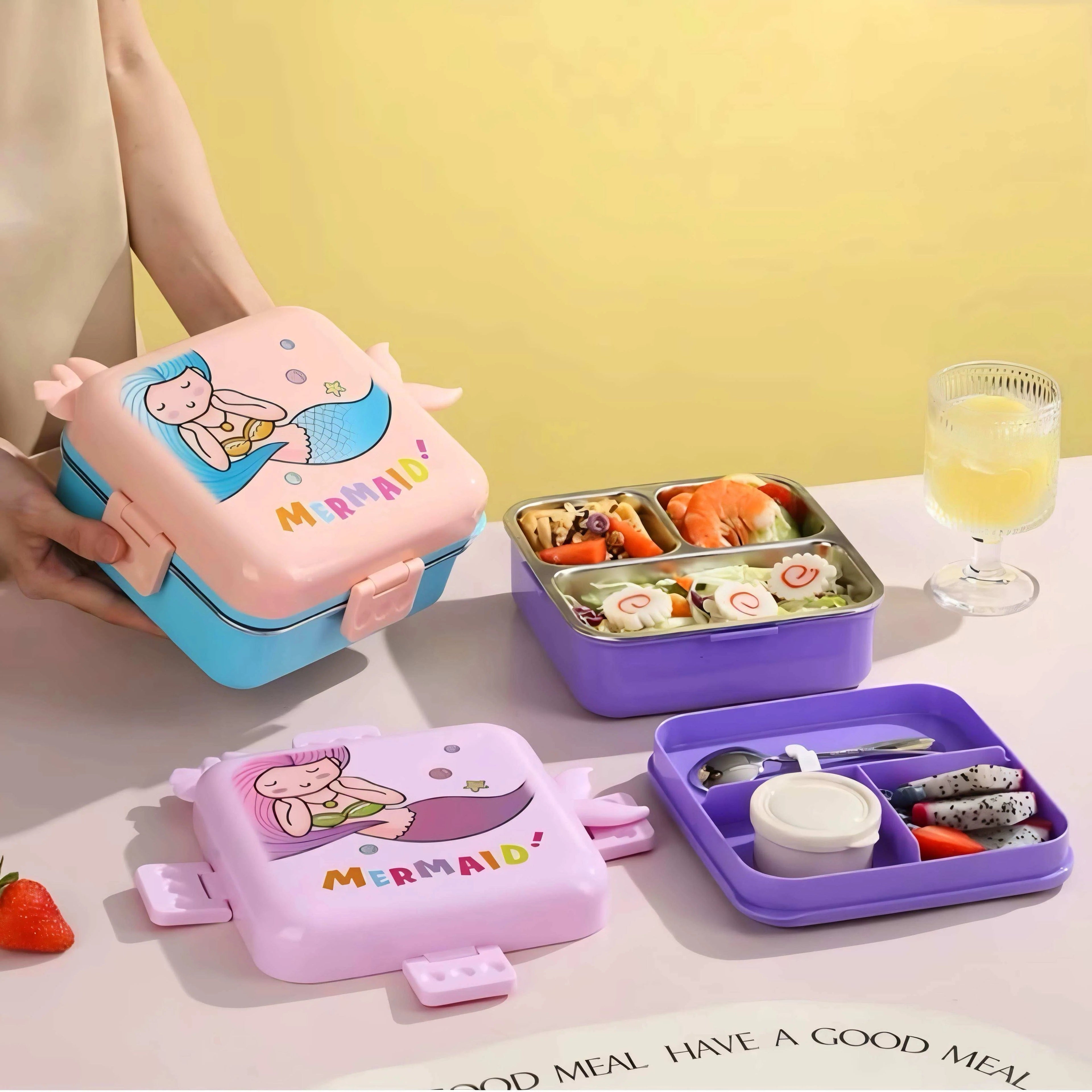 Mermaid Themed 3 Compartment Stainless Steel Bento Box