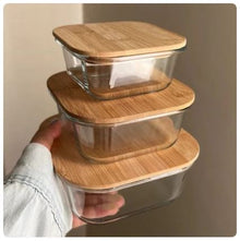Set of 3 Glass Oven-Safe Containers with Bamboo Wooden Lids