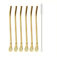 7 Piece Set - Reusable Stainless Steel Drinking Straws with Filter Spoon