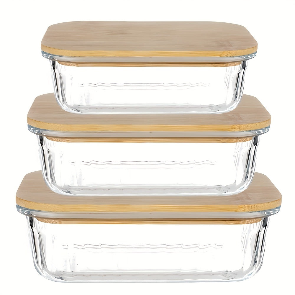 Set of 3 Glass Oven-Safe Containers with Bamboo Wooden Lids