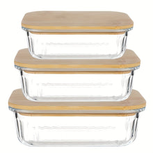 Set of 3 Glass Oven-Safe Containers with Bamboo Wooden Lids