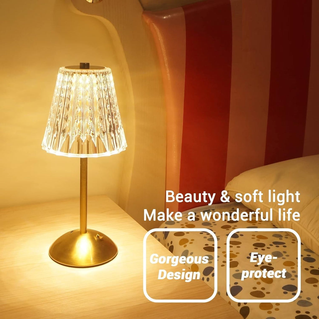 Dimmable Crystal 3 Colors LED Cordless Table Lamp