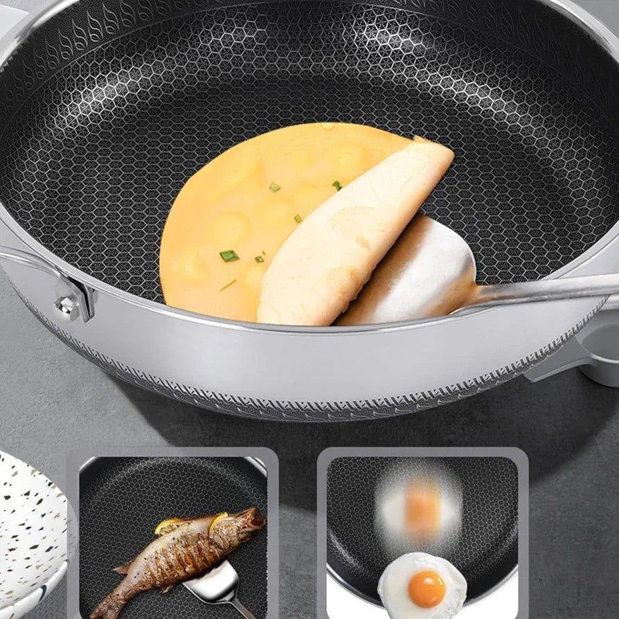 5cm Height - Flat Bottom Double Sided Laser Coated Honeycomb Frying Pan