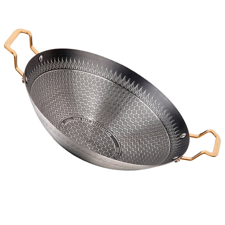 Single Sided Honeycomb Wok with Golden Handles