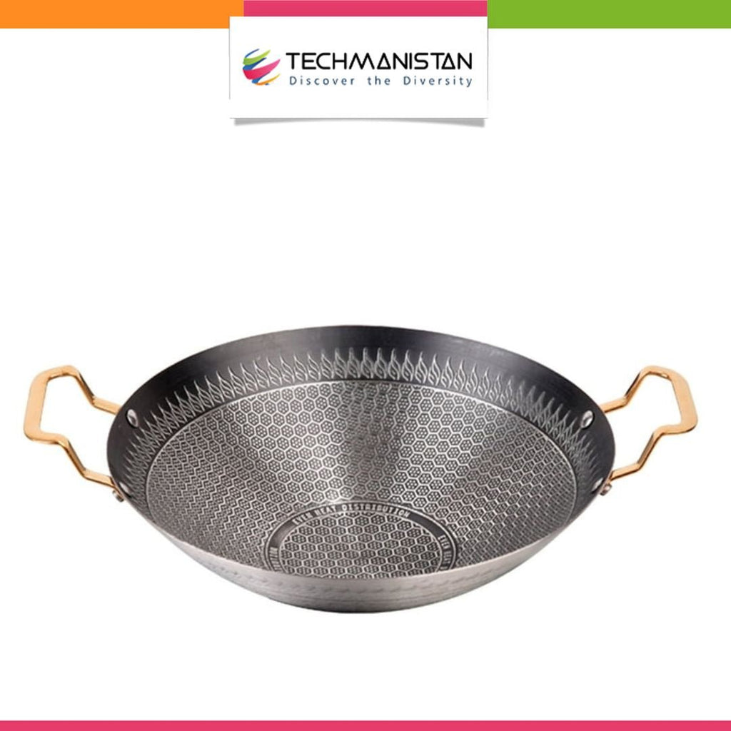Single Sided Honeycomb Wok with Golden Handles