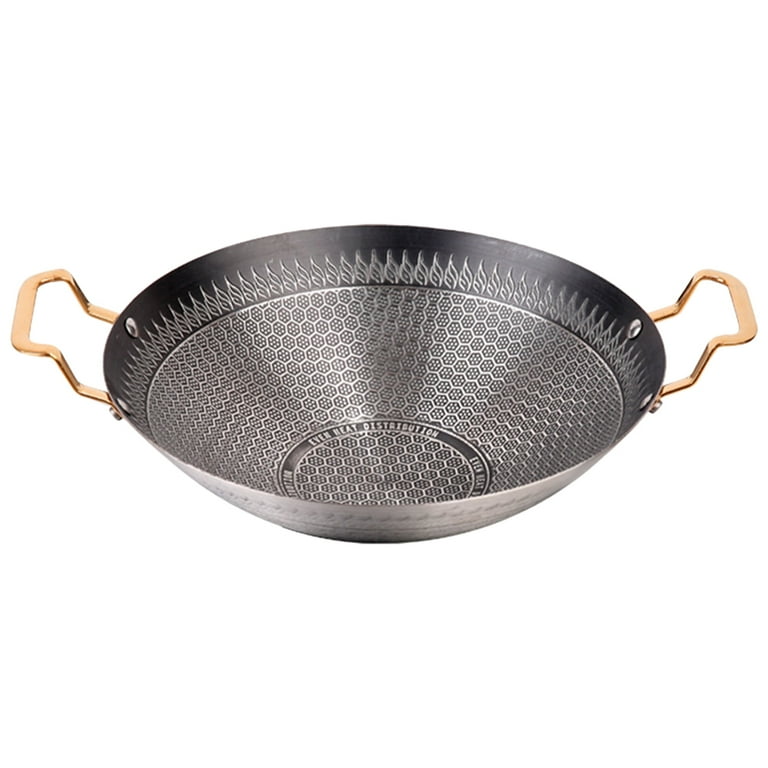 Single Sided Honeycomb Wok with Golden Handles