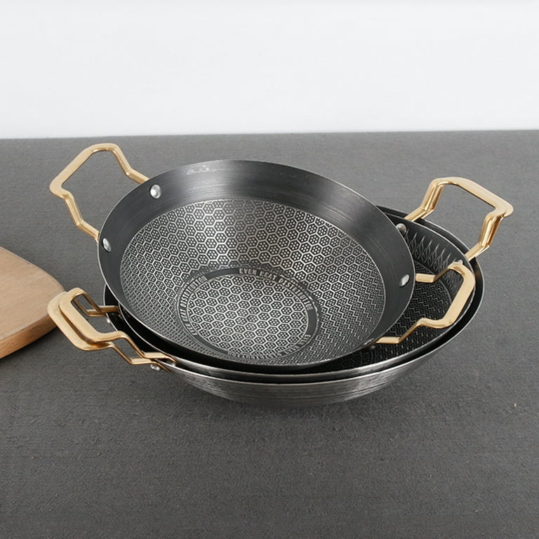 Single Sided Honeycomb Wok with Golden Handles