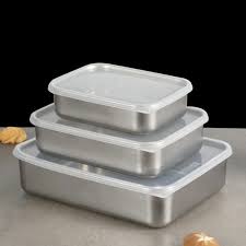 Set of 3 – Japanese Style Shallow Stainless Steel Refrigerator Storage Boxes