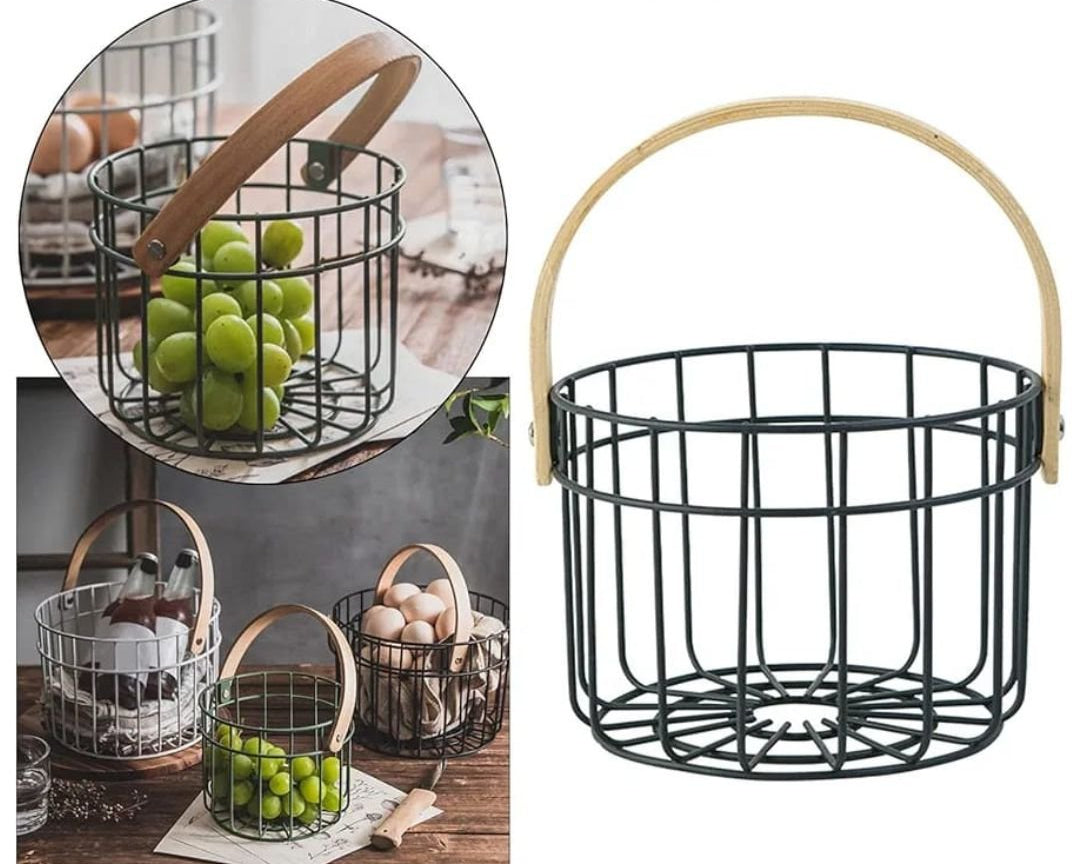 Iron Wire Egg Basket with Wooden Handle