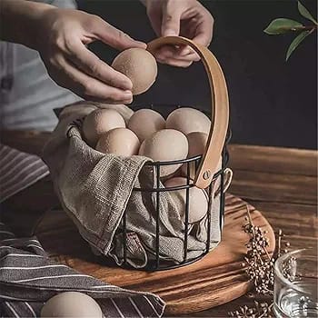 Iron Wire Egg Basket with Wooden Handle