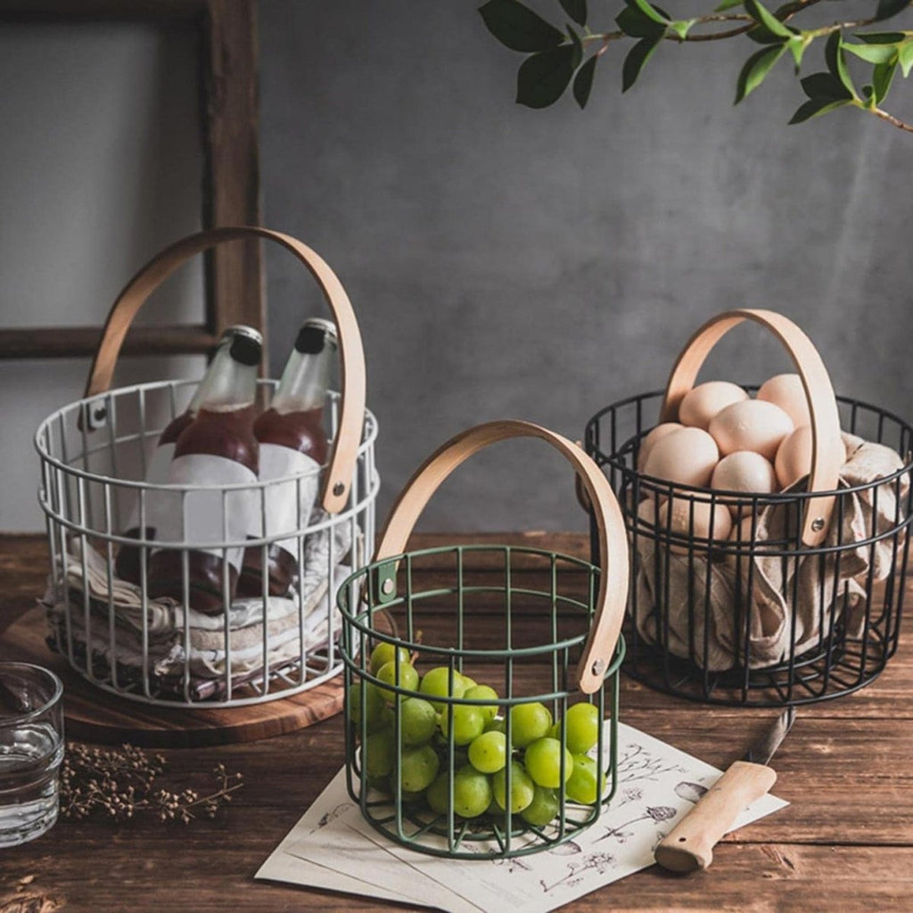Iron Wire Egg Basket with Wooden Handle