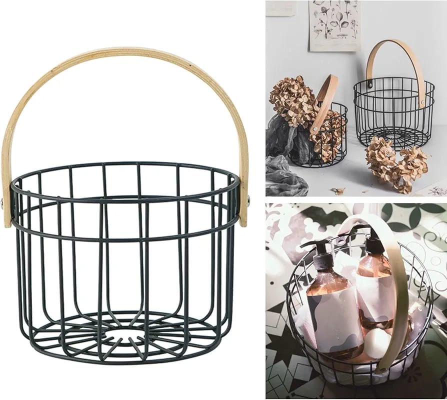 Iron Wire Egg Basket with Wooden Handle