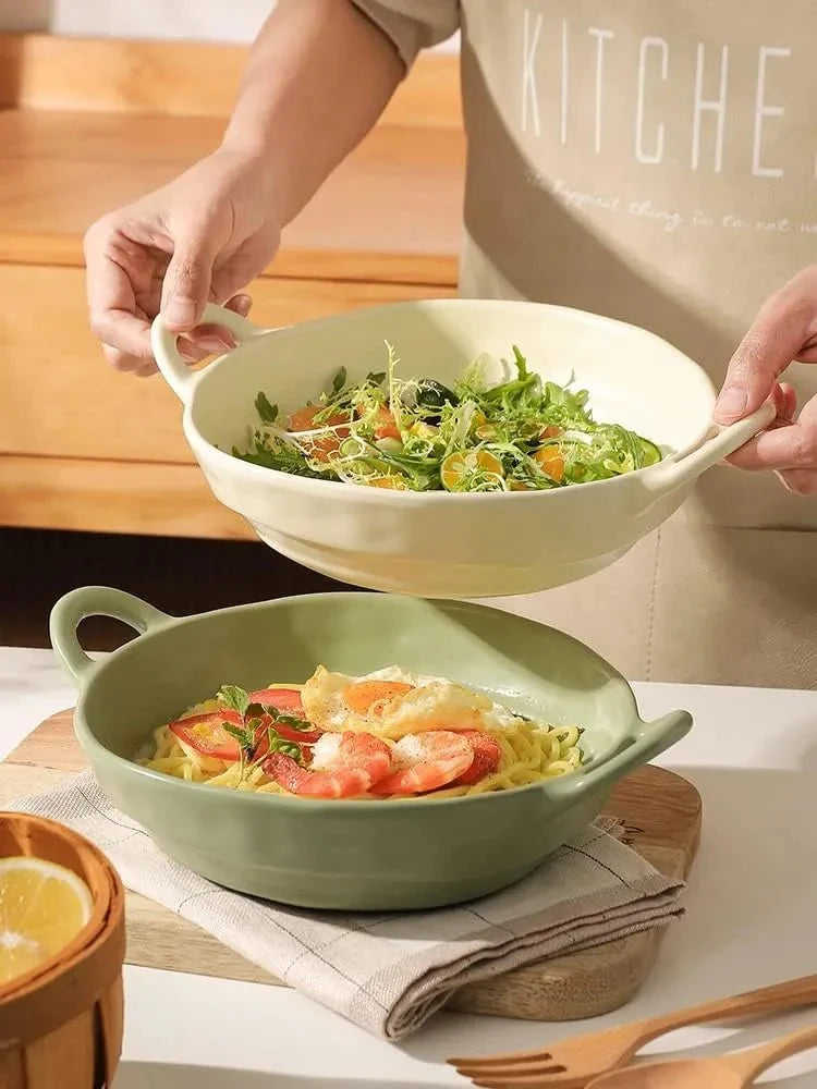 Irregular Shape Ceramic Bowl With Handles