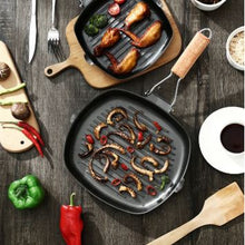 Non-Stick Square Grill Pan With Foldable Wooden Handle