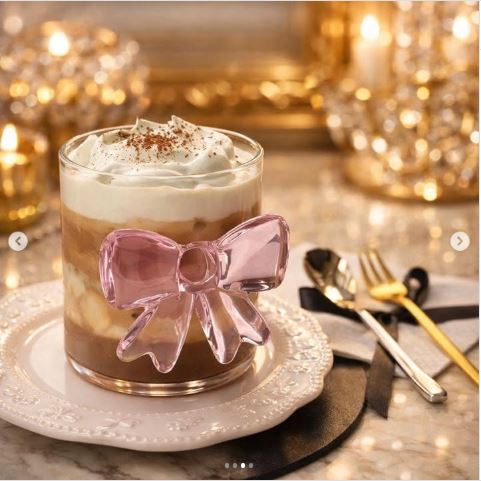 1Pc - Clear Glass Cup with Pink Bow Design