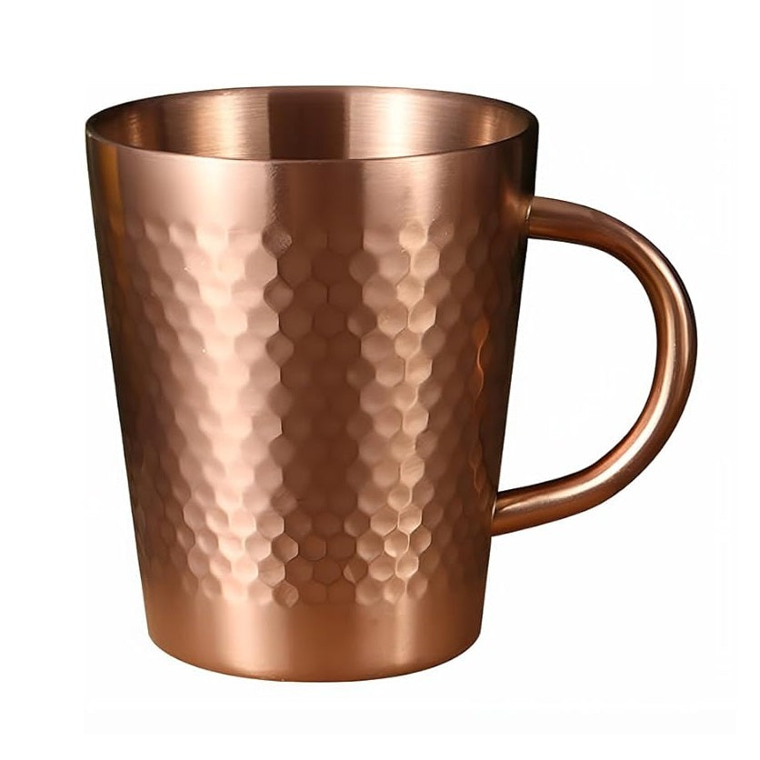 Stainless Steel Hammered Texture Glass with Handle – Double Wall Insulated Coffee Cup
