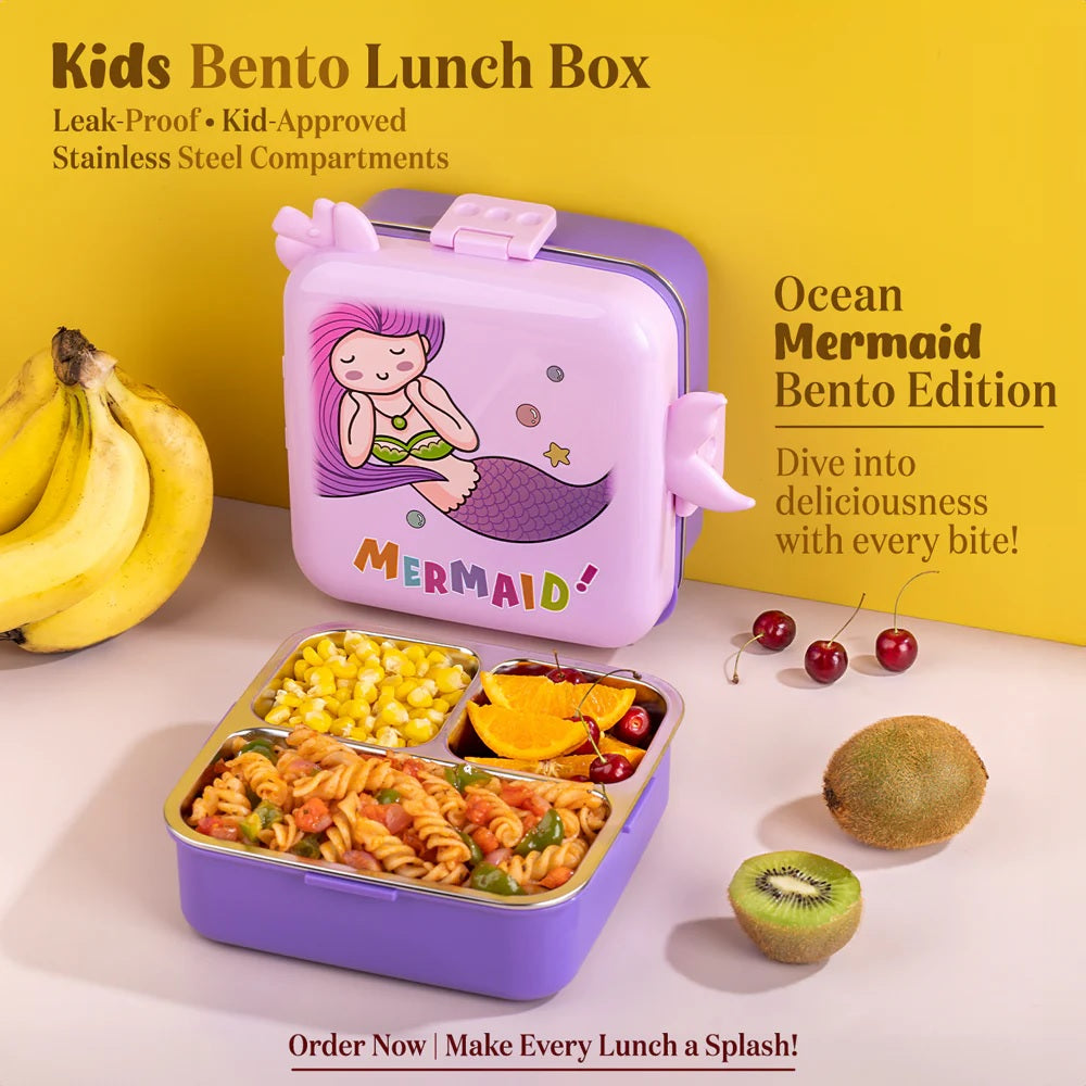 Mermaid Themed 3 Compartment Stainless Steel Bento Box