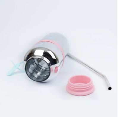 Random Color Water Bottle with Stainless Steel Straw and Silicone Lid
