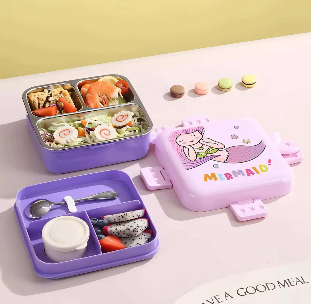 Mermaid Themed 3 Compartment Stainless Steel Bento Box