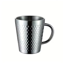 Stainless Steel Hammered Texture Glass with Handle – Double Wall Insulated Coffee Cup