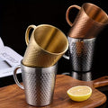 Stainless Steel Hammered Texture Glass with Handle – Double Wall Insulated Coffee Cup