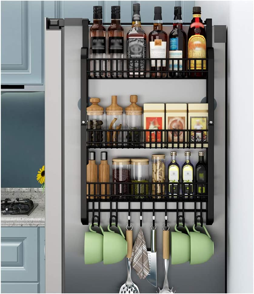 Kitchen Refrigerator Side Rack, 3 Tier Storage Rack, Fridge Spice Rack Refrigerator Rack Side Shelf Refrigerator Shelf, Fridge Side Rack, 3 Tier Kitchen Spice Rack, Organizer
