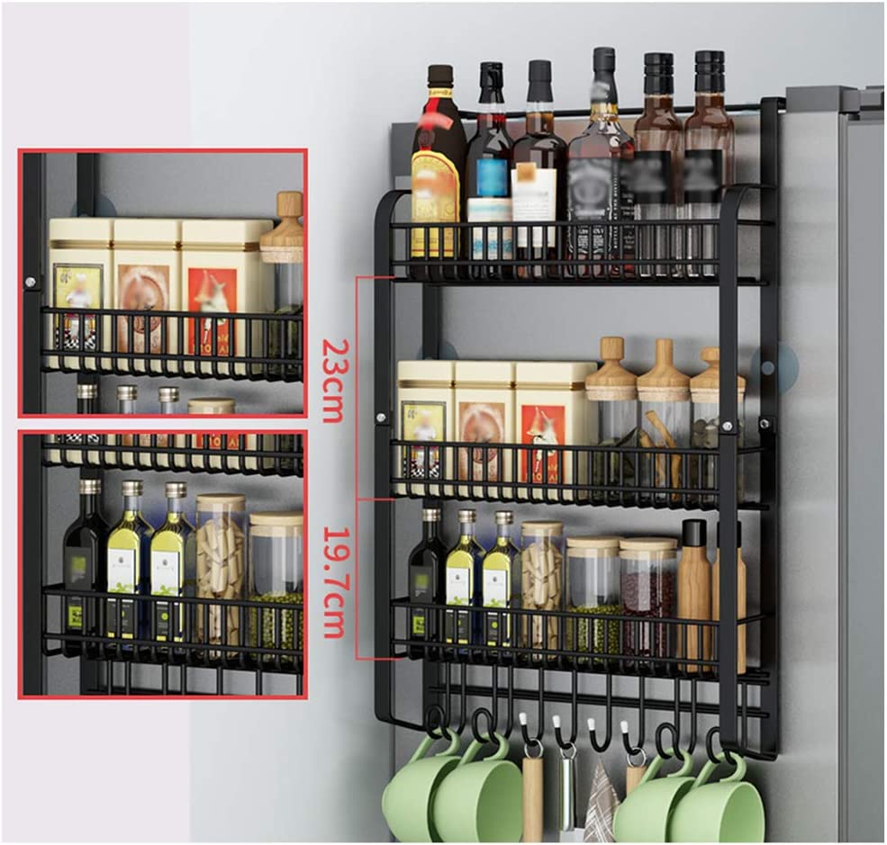 Kitchen Refrigerator Side Rack, 3 Tier Storage Rack, Fridge Spice Rack Refrigerator Rack Side Shelf Refrigerator Shelf, Fridge Side Rack, 3 Tier Kitchen Spice Rack, Organizer