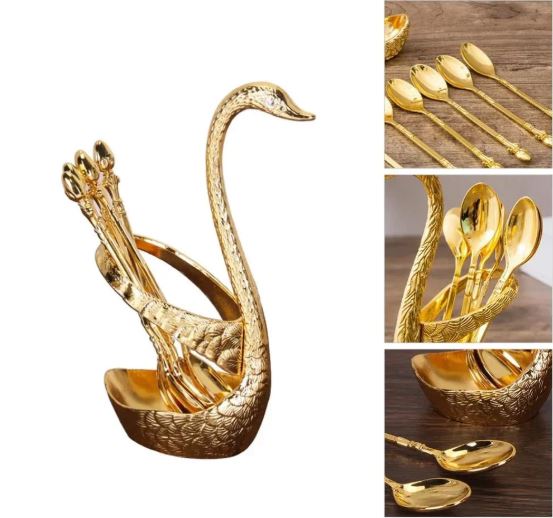 7 Piece Swan Shape Spoon Holder Set – Elegant Steel Cutlery