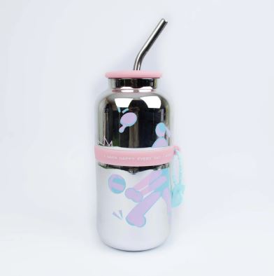 Random Color Water Bottle with Stainless Steel Straw and Silicone Lid